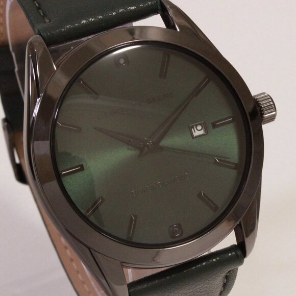 Geoffrey Beene Men's Dress Watch Diamond At 12 Emerald Green Leather 42mm - Picture 8 of 14